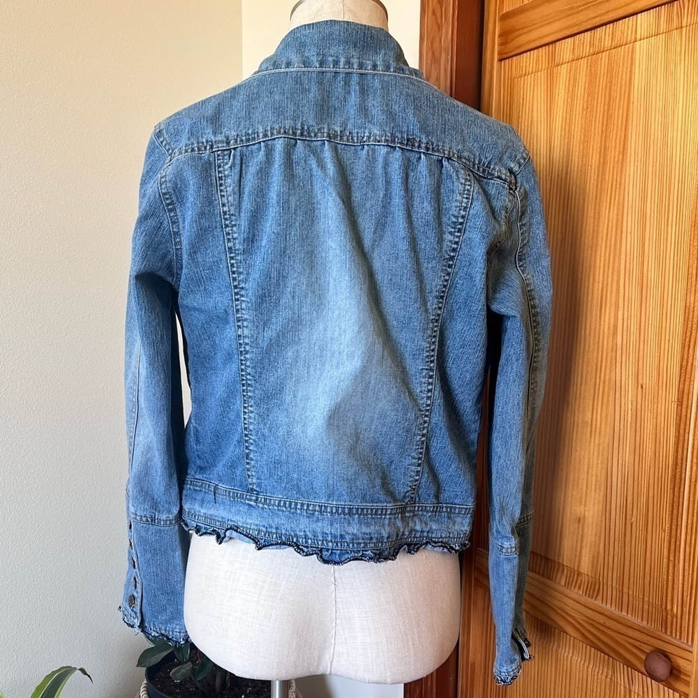 Twenty Twenty Medium Military Jean Jacket Ruffles Edgy Zippers - Picture 3 of 8
